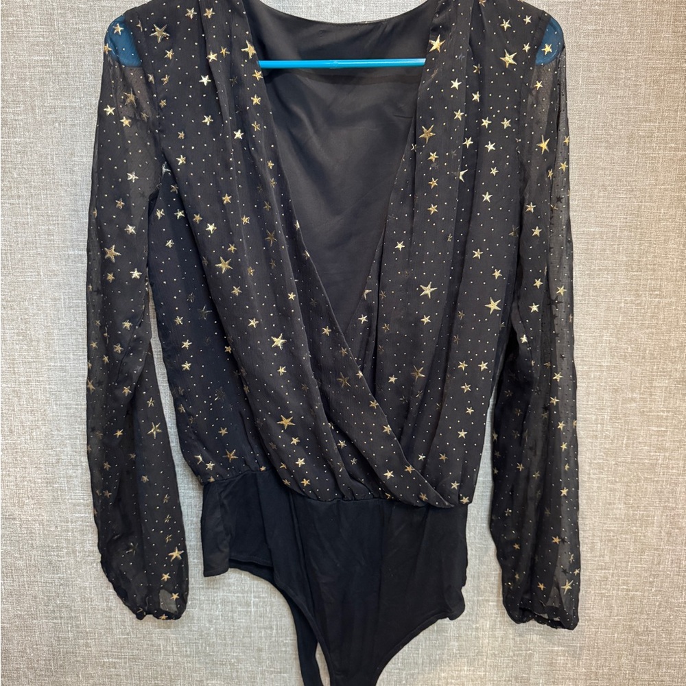 Elegant Black bodysuit with Gold Star Details
